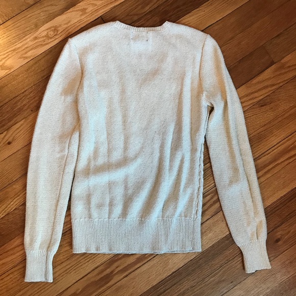 Chaps V-neck Sweater Cream - Gold Sparkle Accents - Picture 4 of 5